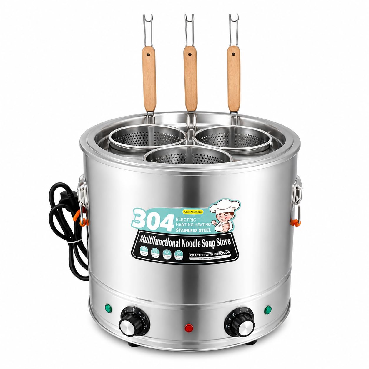 Electric Noodle Boiler | 3 Compartments | 35cm | Stainless Steel | Stainless Steel Pasta & Noodle Cooker-image-34