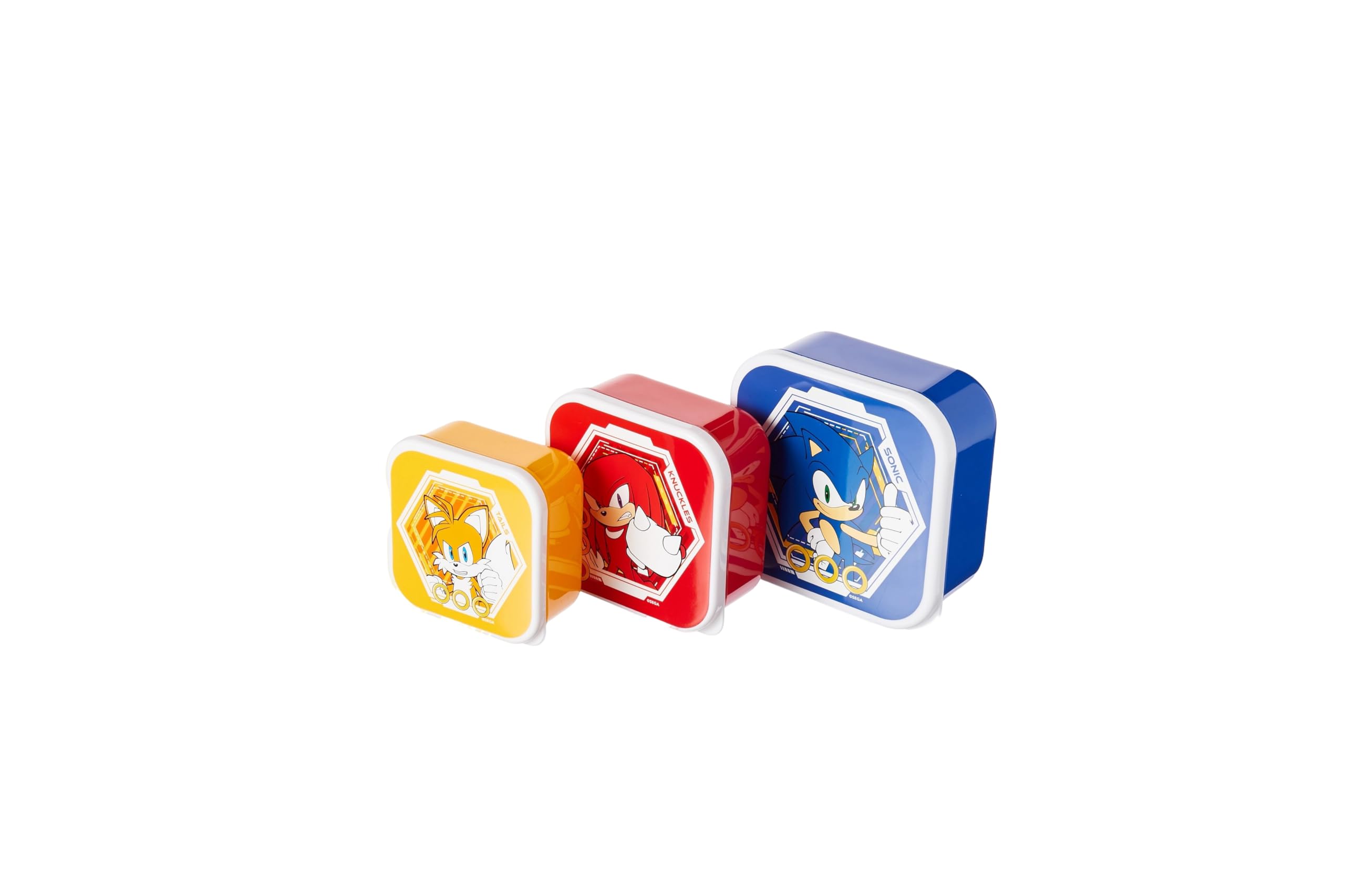 HOX Sonic The Hedgehog Kids Lunch Box Set of 3 Nesting Snack Containers – SEGA Sonic, Tails & Knuckles Food Storage Boxes with Lids – Reusable BPA-Free Plastic Lunch Boxes for School, Snacks & Travel