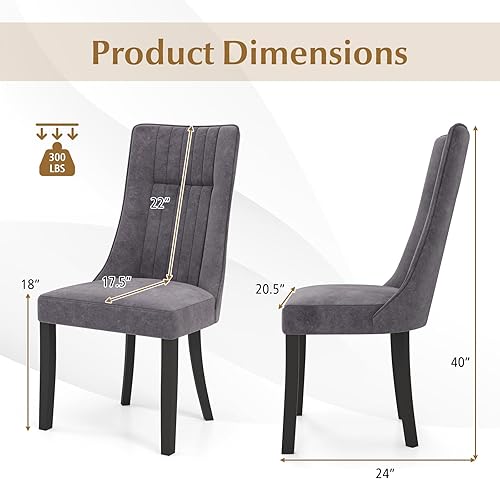 Miniatura 3 de Giantex Juego de 4 sillas de comedor tapizadas, sillas de cocina con respaldo alto, sillas laterales de madera de goma, asiento acolchado, sillas