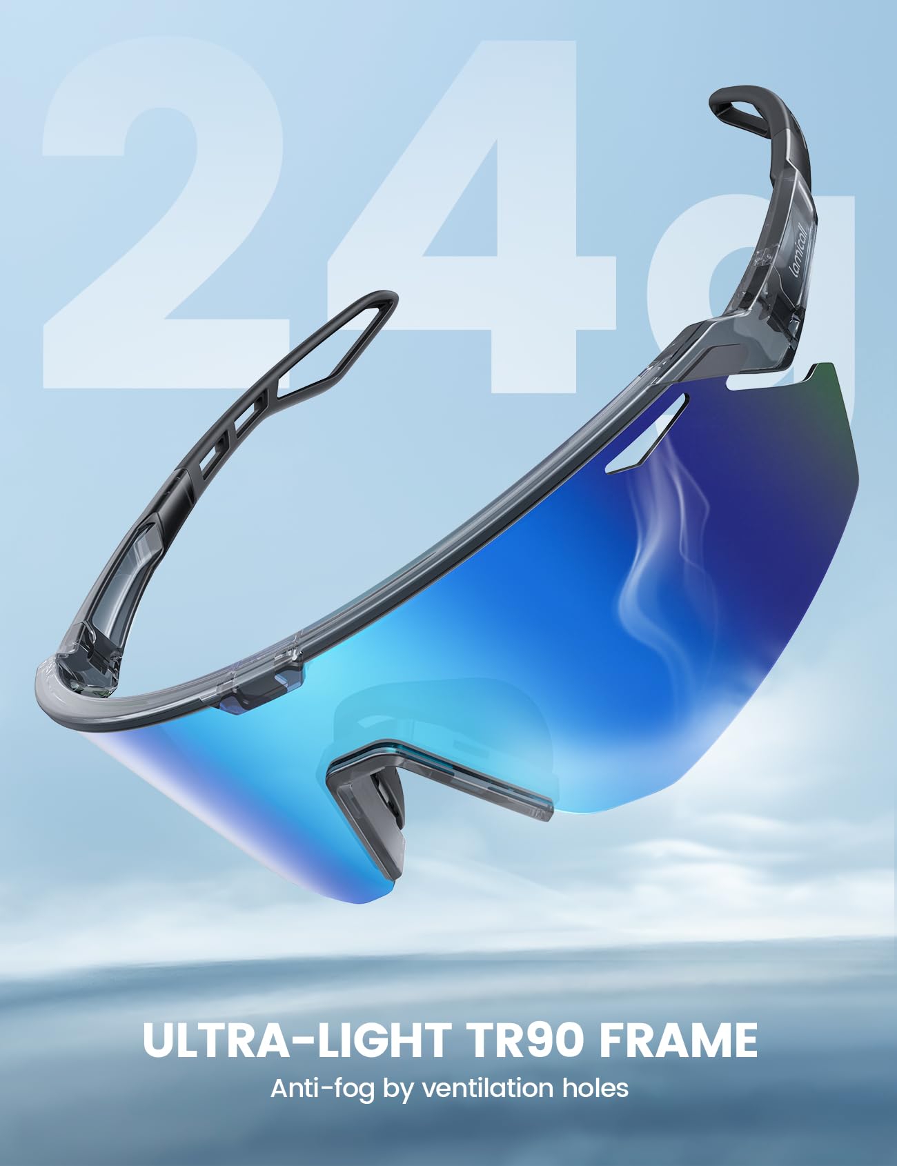 Lamicall Polarizadas Gafas de Sol para Ciclismo - [24g Ultraligero] UV400 Protección, TR90-Marco, Almohadilla Nasal Ajustable, Gafas de Sol Deportivas Mujeres Hombres para Pesca/Running/Senderismo - 5