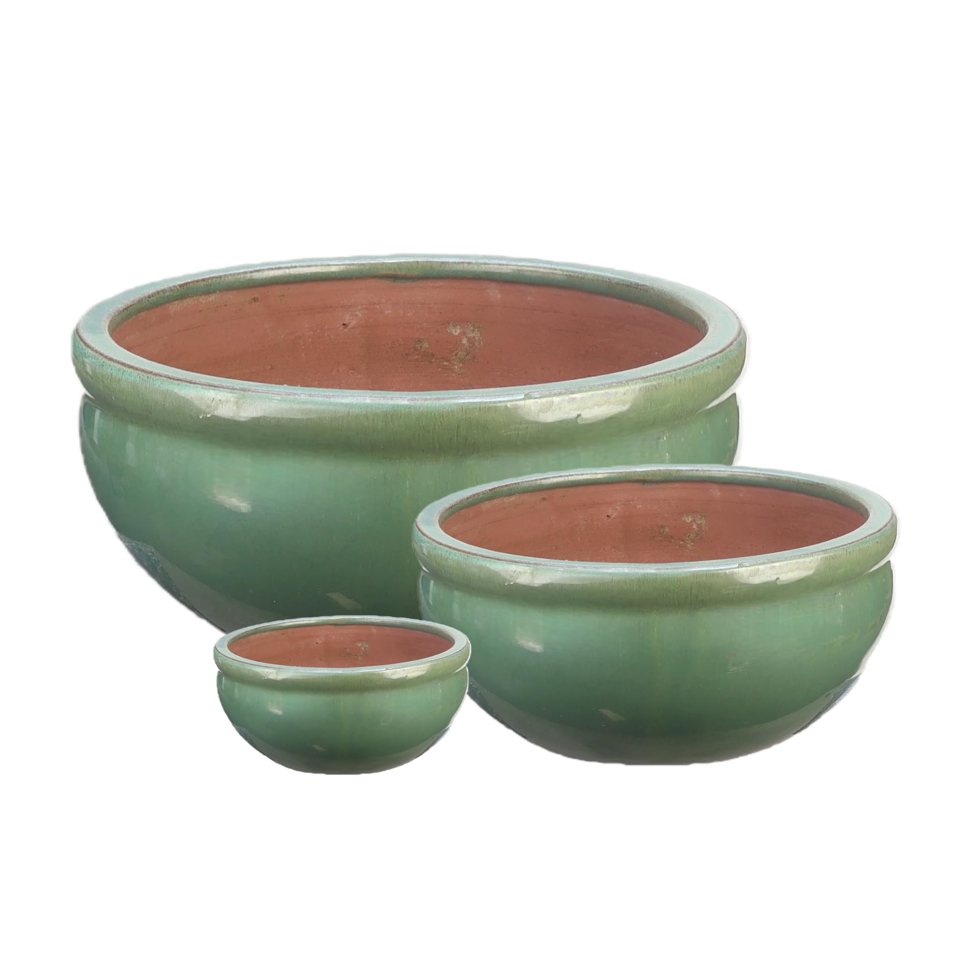 Steinzeug-Blumentopf/Pflanzkübel, 3er Set Schale Jade-Grün, frostfest