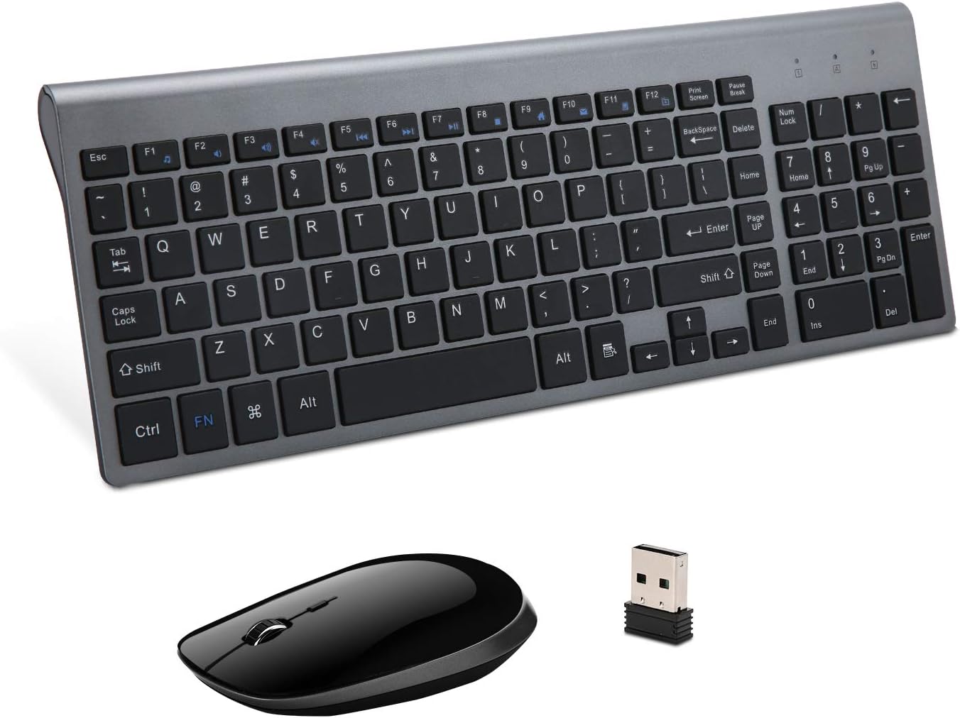 Wireless Keyboard Mouse, Sanhoton 2.4G Ultra Thin Portable Wireless Keyboard and Mouse Combo Compatible with Windows, Mac, Android Tablet (Grey Black)