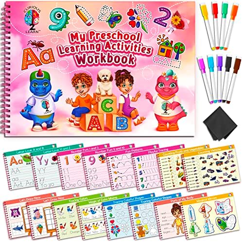 Curious 2 Learn Toddler Preschool Learning Activities Workbook I Learning Resources | Tracing Kindergarten Workbooks I ABC Learning for Toddlers | Busy Book | 4 Year Old Girl Birthday Gift