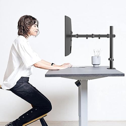 Miniatura 6 de Pholiten Soporte de escritorio con brazo para un solo monitor, soporta pantallas de hasta 32 pulgadas, soporta hasta 22 libras, soporte totalmente