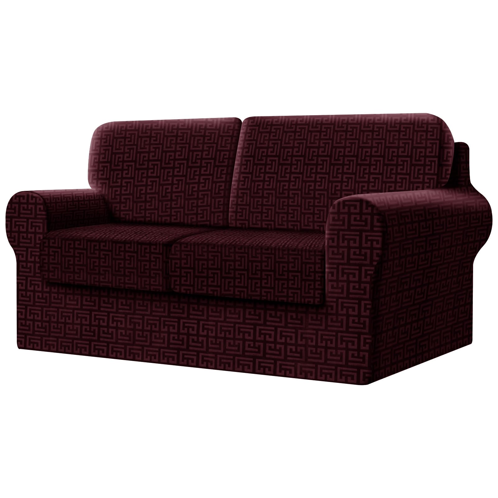 SYLC Fitted Sofa Cover 2 Seater, 5 Piece Sofa Slipcover With 2 Seat Cushion Covers And 2 Backrest Covers, Settee Covers Stretch Velvet Anaglyph(Wine Red,Sofa - 5 PCS)