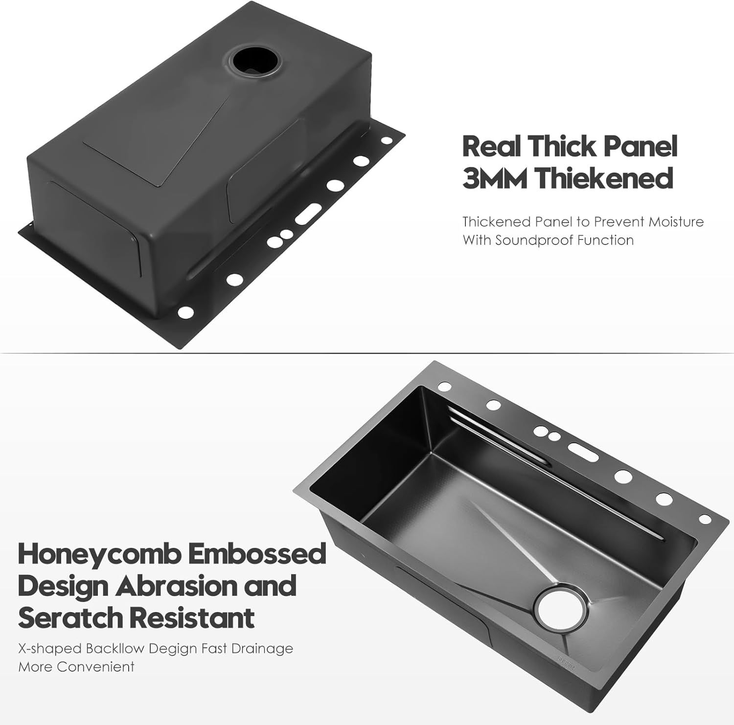 30x18 Dual Waterfall Kitchen Sink,Modern Kitchen Sink with 4 in 1 Faucet,Black Stainless Steel Single Bowl Digital Smart Sink with Pull-Out Faucet,Multifunctional Workstation Sinks with Nano Honeycomb