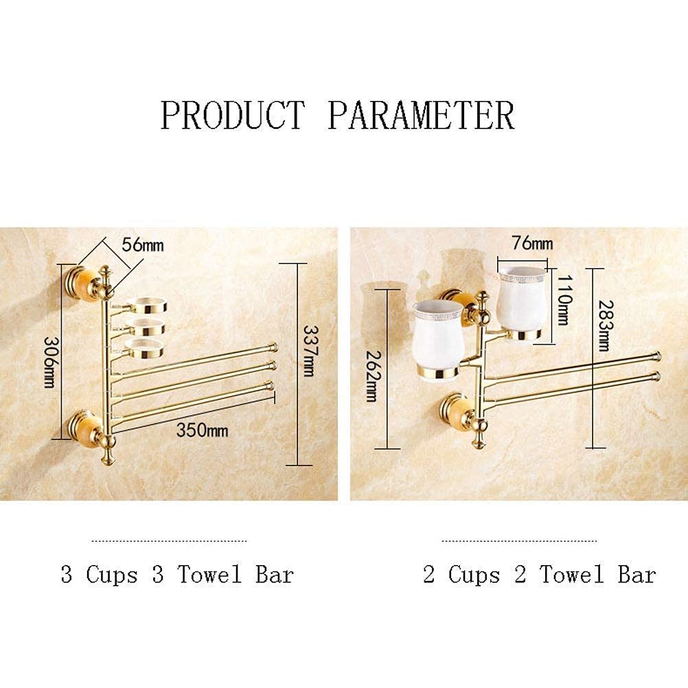 Toallero de acero inoxidable montado en la pared con portavasos giratorio, soporte para toallas de baño de luz brillante para hotel y cocina, acabado oro rosa, 3 tazas y 3 toalleros.