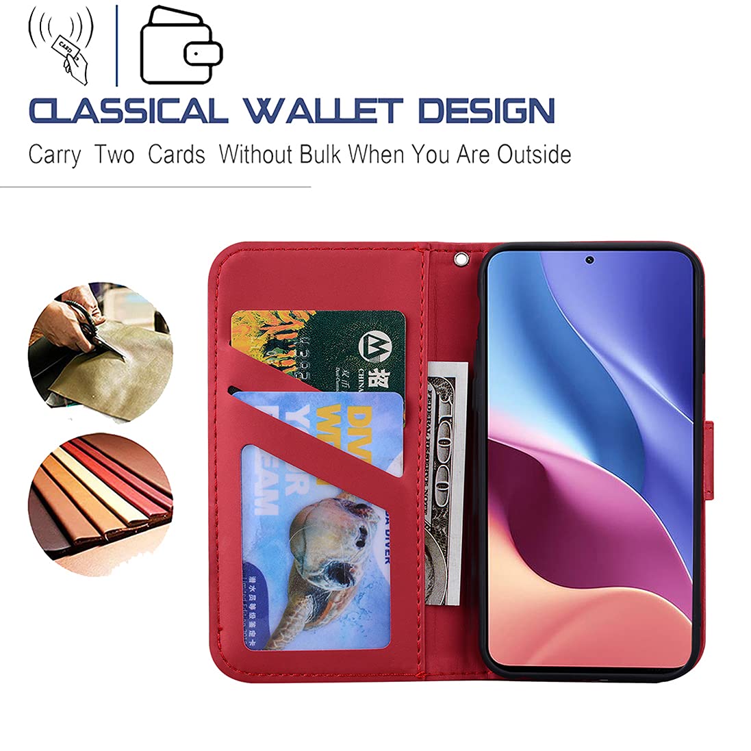 XINNI Cover Protettiva per Xiaomi Redmi 9AT/Redmi 9A Case, retrò Flip Magnetica Cellulare Custodia Libro Antiurto in Flip Pelle PU/TPU Portafoglio, Rosso