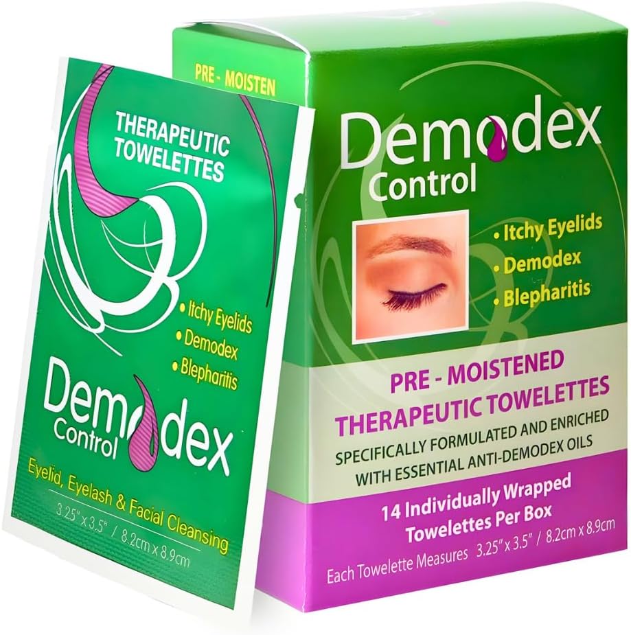Demodex Face & lid Wipes – Tea Tree Oil Cleansing Pads for Lashes & Face – Extra Saturated, Pre-Moistened – For Itchy, Irritated Skin – 14 Count