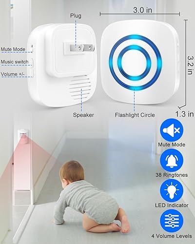 Miniatura 7 de Buscador inalámbrico para cuidadores, alarma con sensor de movimiento, alarma de cama interior para adultos mayores, alarmas de puerta para