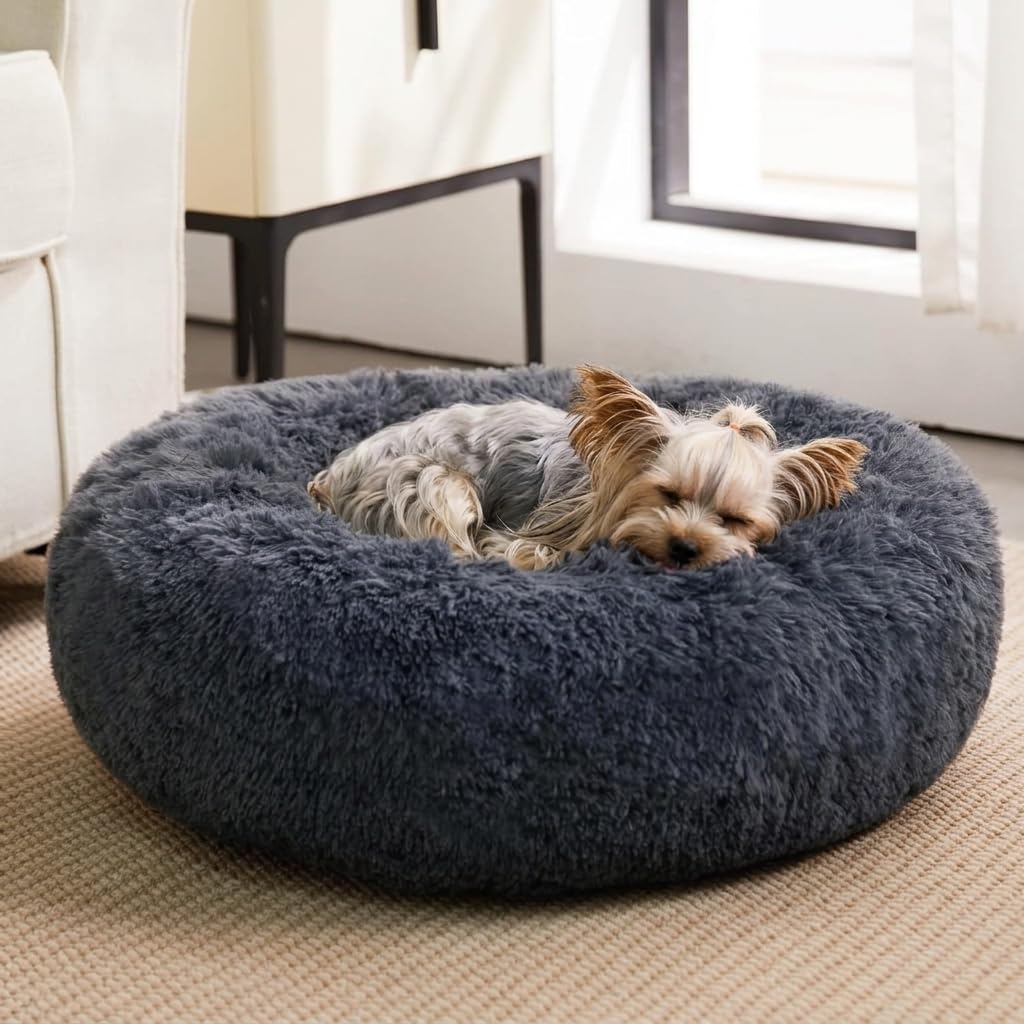 WNPETHOME Calming Dog Beds for Large Dogs, Anti-Anxiety Donut Large pet Bed, Fluffy Faux Fur Plush Dog Bed，Warming Cozy Soft Round Lagre Dog Bed for Large Jumbo Dogs, Cat Cuddler Cushion Bed