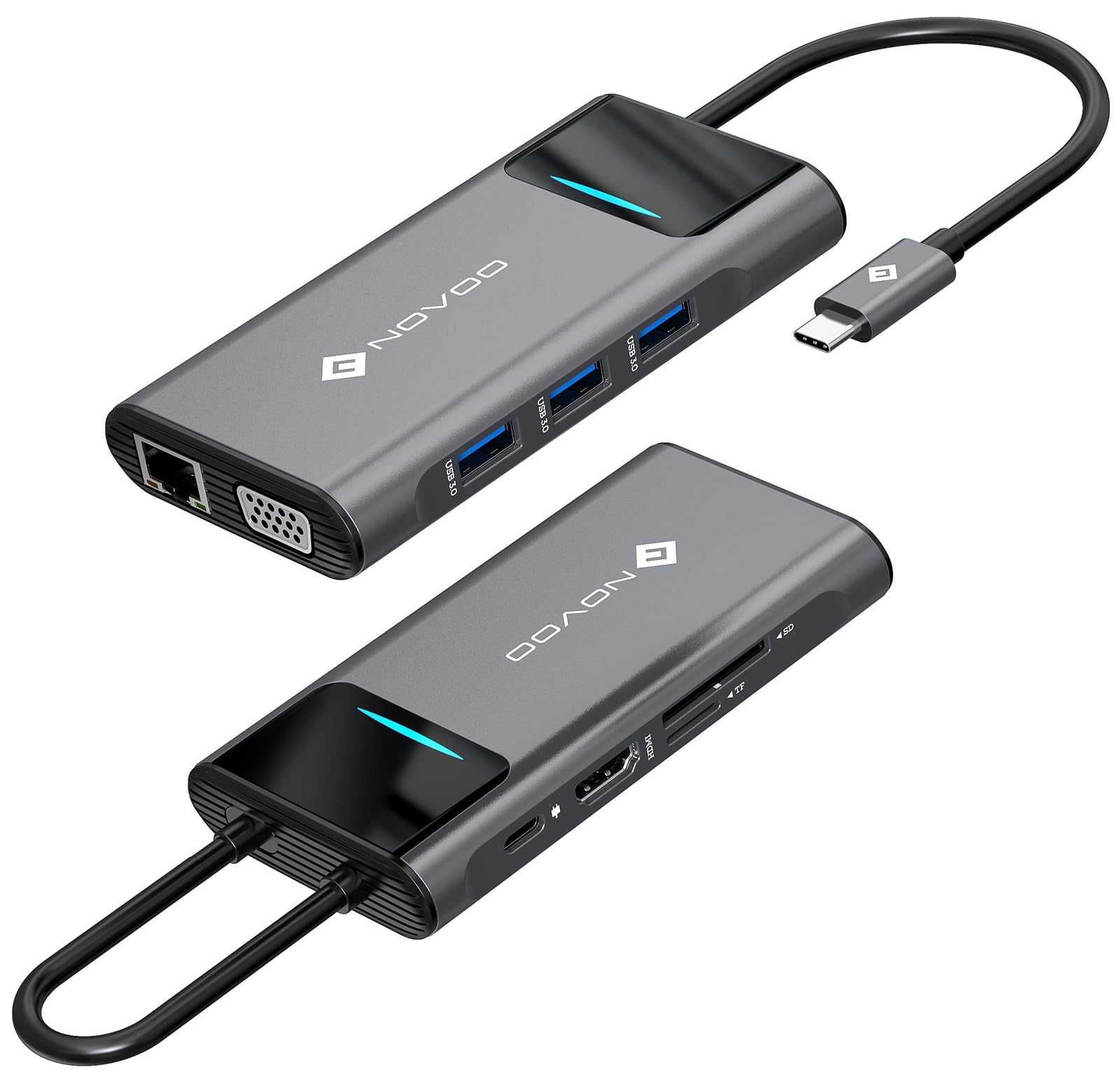 NOVOO Docking Station USB-C 9-in-1, Doppio HDMI 4K, PD 100W, Ethernet 1Gbps