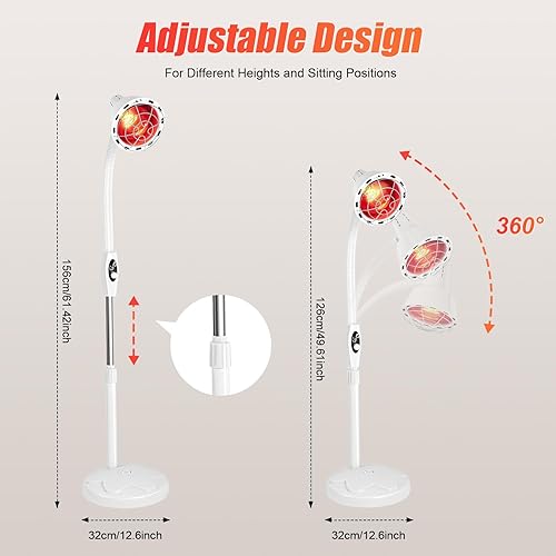 Miniatura 5 de Gdrasuya10 Terapia de luz infrarroja, lámpara de calor infrarrojo cercano dolor rojo conjunto de lámpara de pie 275W terapia bombilla lámpara