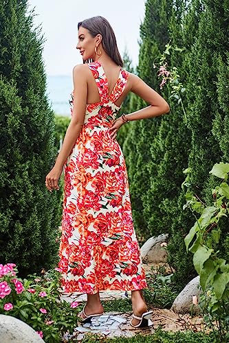 Image of GRACE KARIN Womens Summer Floral Dresses 2026 Boho Maxi Dress Flowy Halter Sundress Casual Vacation Beach Clothes with Pocket