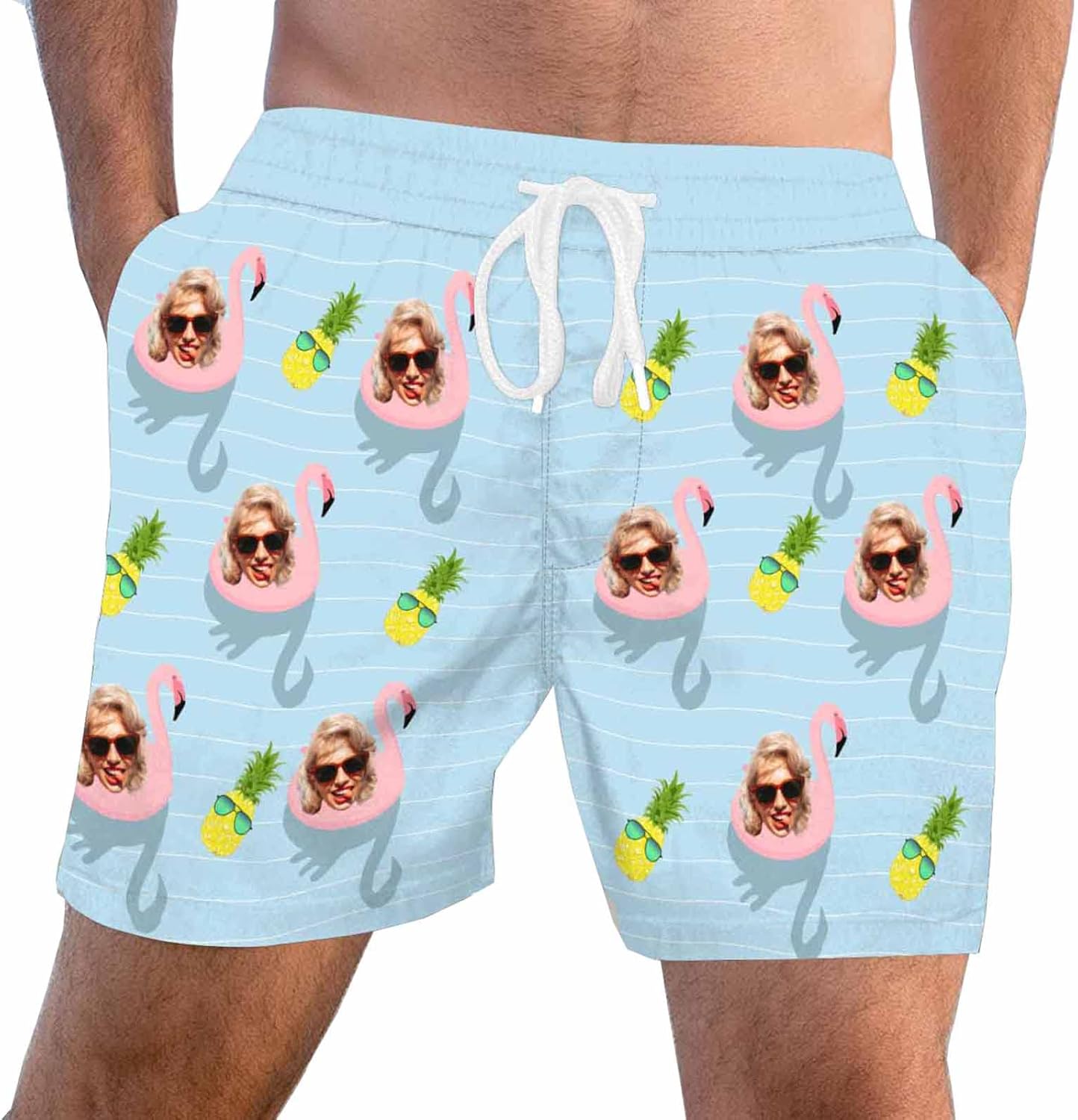 Personalized Face Mens Swim Trunks Tropical Print Swimming Shorts Bathing Suit Custom Picture Gift for Men
