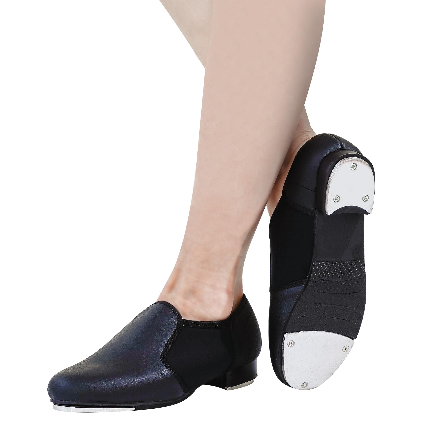 Schwarze Steppschuhe aus PU-Leder mit Rutschfester Spitze für stepptanzschuhe für Damen Herren