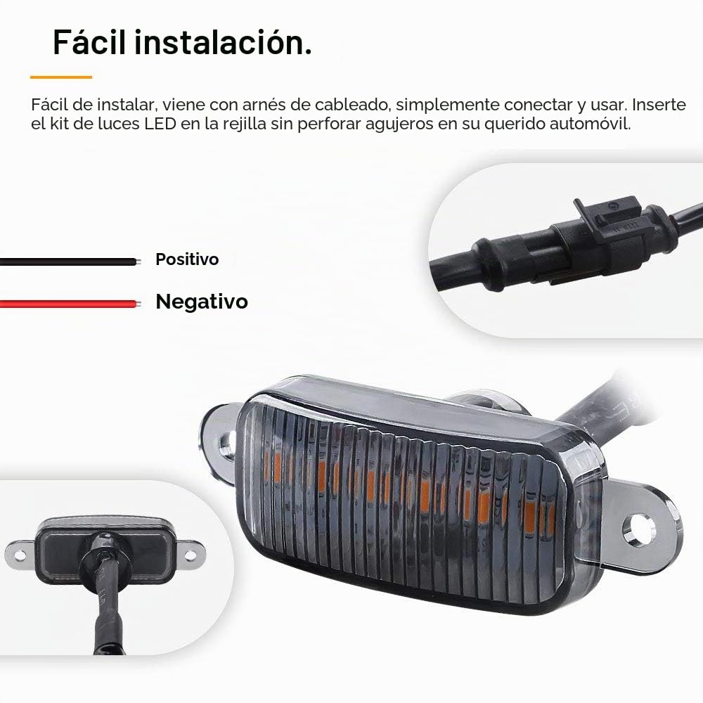 4LED 12W Ámbar Luces de advertencia de la parrilla delantera del coche DRL Lámpara de la cubierta del parachoques delantero Apto para SUV Fo-rd F-150 Raptor 2014-2020 impermeable