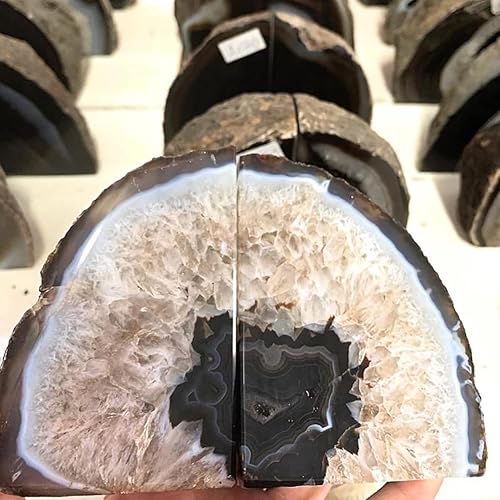 Miniatura 4 de AMOYSTONE Sujetalibros de ágata negra de geoda resistente con topes de goma (1 par, 2-3 libras)