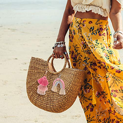 Hicarer 2 Pieces Boho Rainbow Keychains Pom Pom Tassel Macrame Keychains For Women Girls (Fresh Color) #TOP5