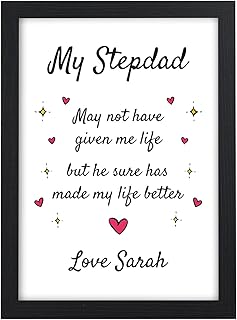 Personalised Fathers Day Gifts for Step Dad - Step Dad Presents for Fathers Day - Stepdad Step Father Thank You Gifts Presents Fathers Day - A5, A4, A3 Prints and Frames - 18mm Wooden Blocks