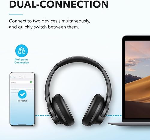 Miniatura 7 de Soundcore by Anker Q20i Auriculares híbridos con cancelación activa de ruido, Bluetooth inalámbrico supraaurales, 40H de reproducción prolongada con