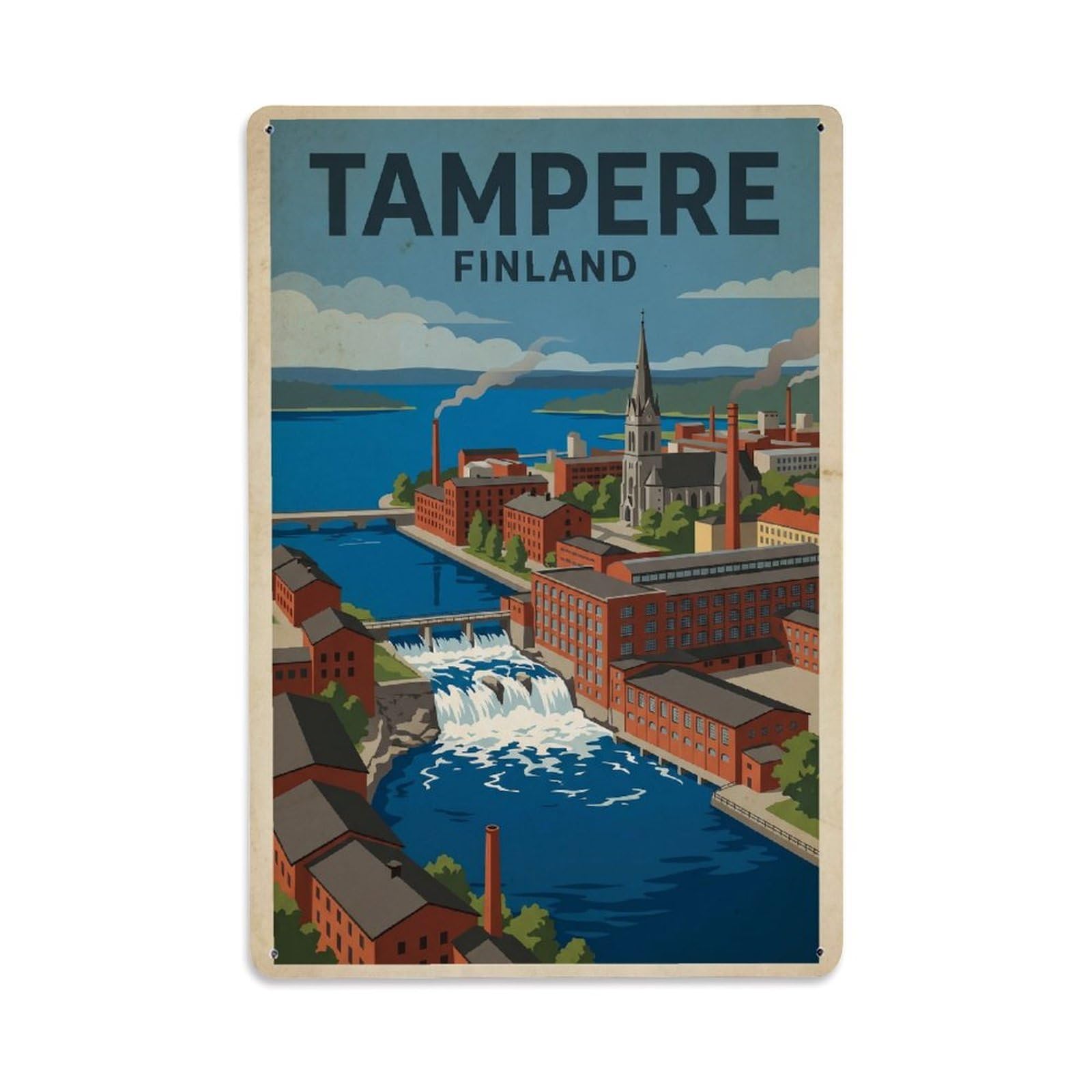 Finland Tampere Vintage Travel Metal Tin Sign Plaque Wall Decor for Cafe, Club Bar, Office, Garden Metal Poster 8x12Inch