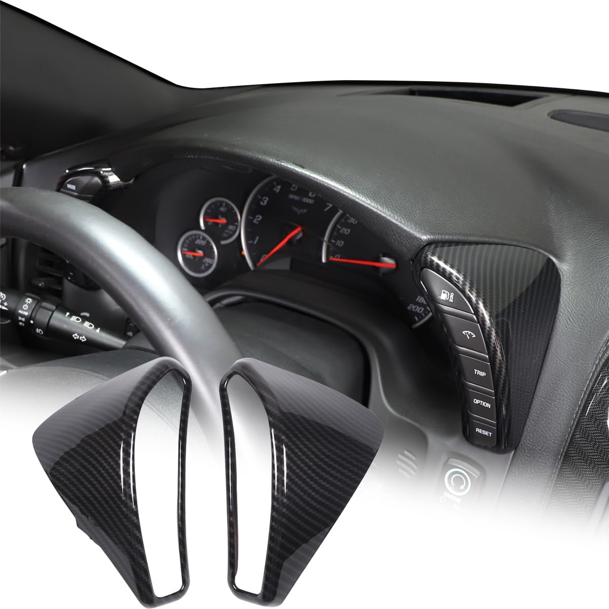 Carbon Fiber Car Dashboard Instrument Panel Button Frame Trim Decor Sticker for Chevrolet Corvette C6 2005-2013 Auto Instrument Both Sides Decorative Stickers (Style C, Carbon Fiber Black)