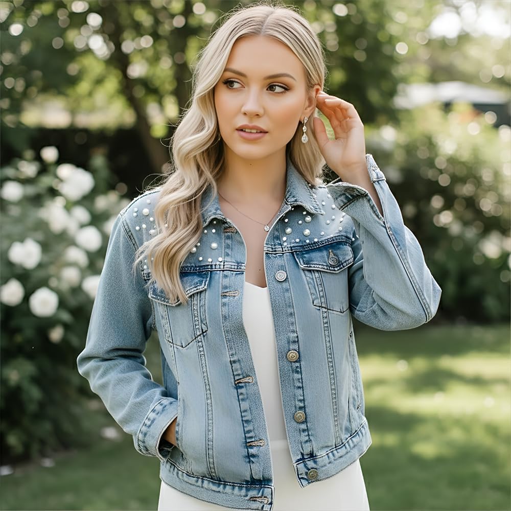 Noni Personalized Bride Denim Jacket with Pearl & Floral Design, Custom Future Mrs Jacket, Wedding Gift - Image 2