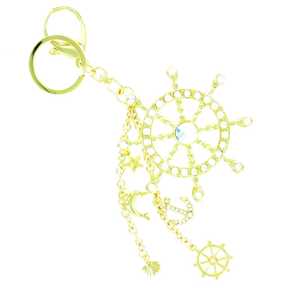 Cristal transparente en chapado en oro Buoy Nautical Sailor Bolso de mano llavero/encanto