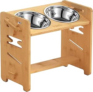 Vantic Comedero Perro Elevado de 7 Alturas Ajustables, Cuenco Ajustable para Perros Grandes con 2 Cuencos de Acero y 4 Pies Antideslizantes Incluidos