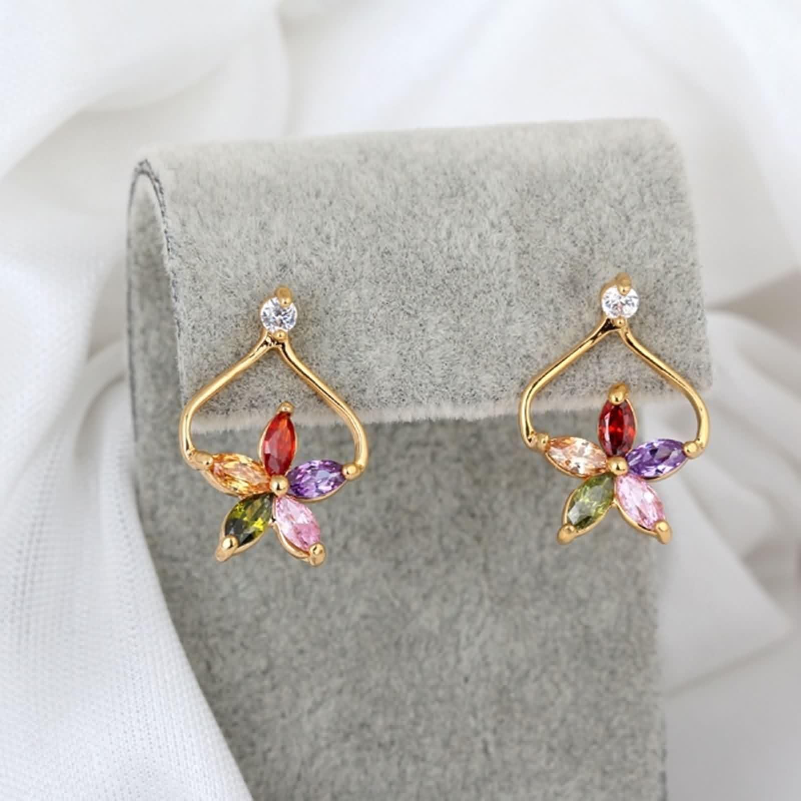 Pendientes de Fiesta Mujer Oro Amarillo 9 K Moissanita Flor Joyería Pendientes