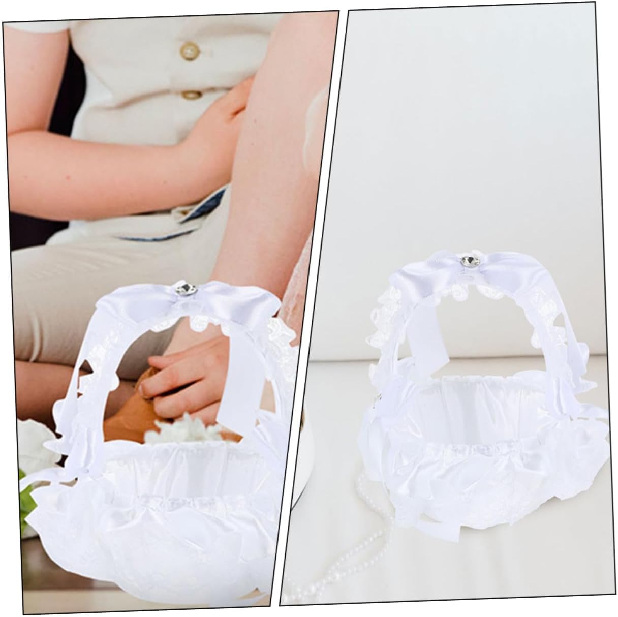 2pcs Lace Flower Girl Basket with Handle Small Size Wedding Petal Basket for Bride and Wedding Ceremony Decoration