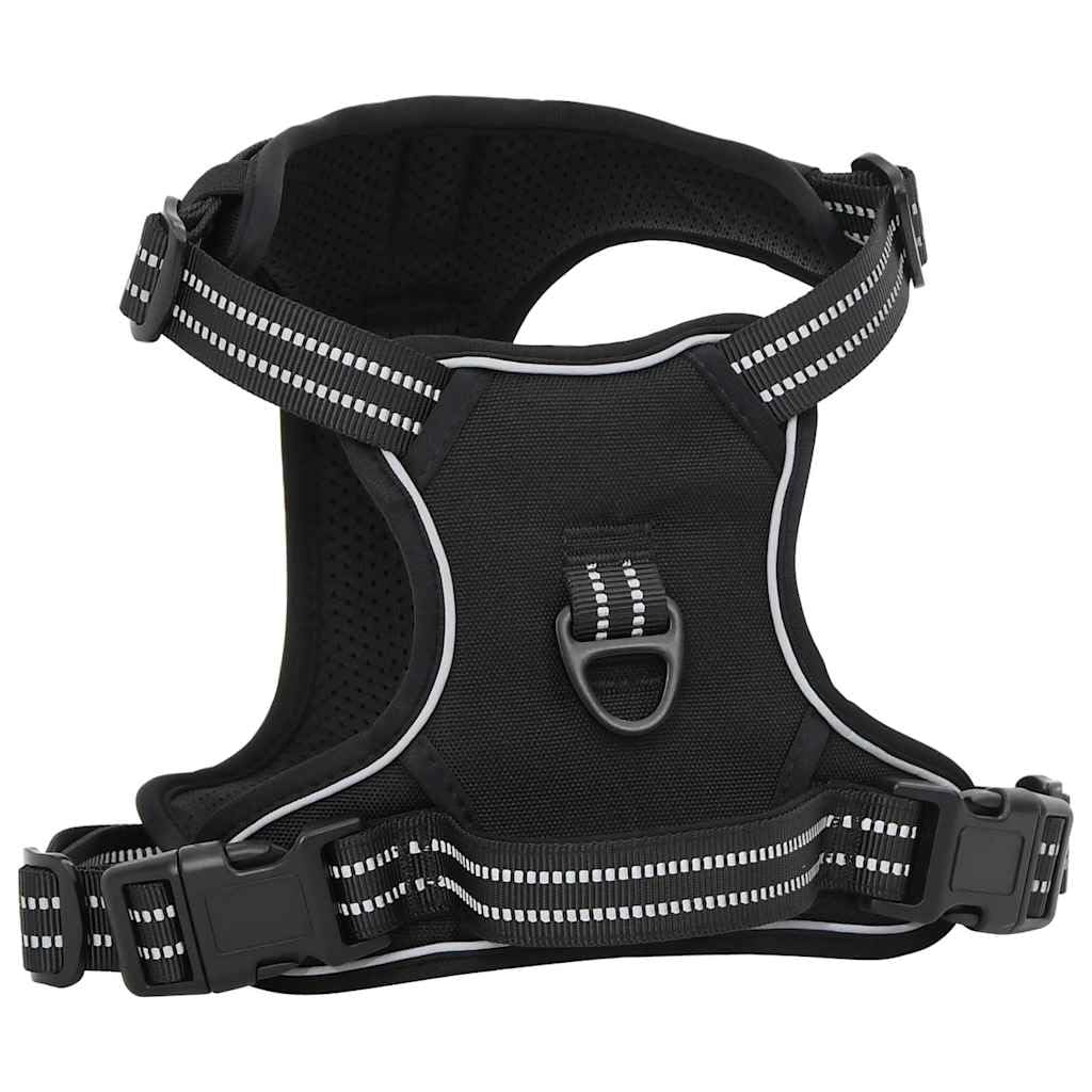 Arnés para perro con correa y collar negro de poliéster, talla L, ajustable con 4 correas y tiras reflectantes, incluye correa de 180 cm y asa de seguridad para pasear
