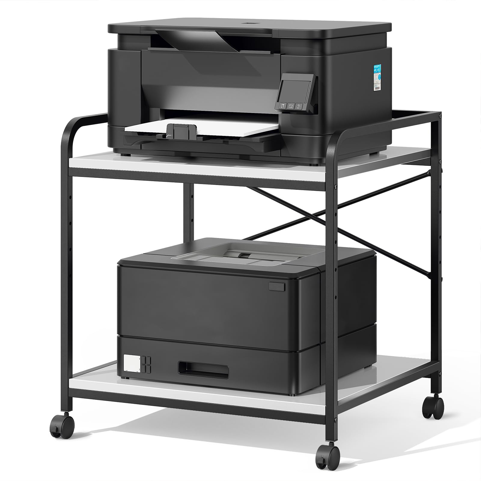 Printer Stand, 22''W X 20''D X 22.4''H 2 Tier Under Desk Printer Stand, 3D Large Printer Table with Height Adjustable Shelf, Rolling Printer Cart with