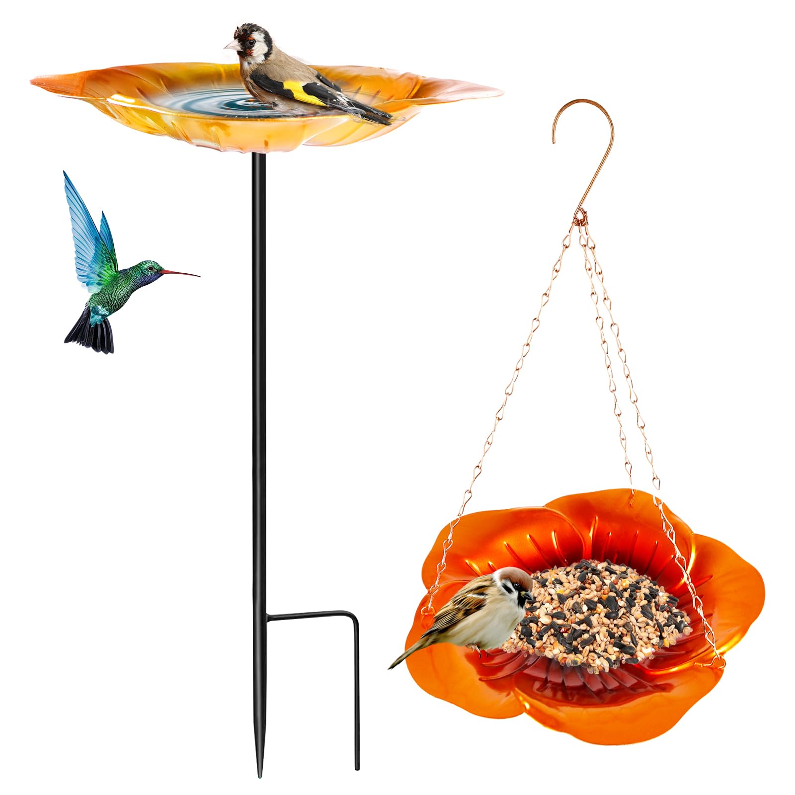 Comedero Pajaros Exterior, Bebedero para Pájaros, Comedero Pajaros Baños De Pájaros De Pie Comedero para Pájaros con Comedero para Pájaros Colgante para Pájaros Silvestres Bebedero Pajaros Balcon