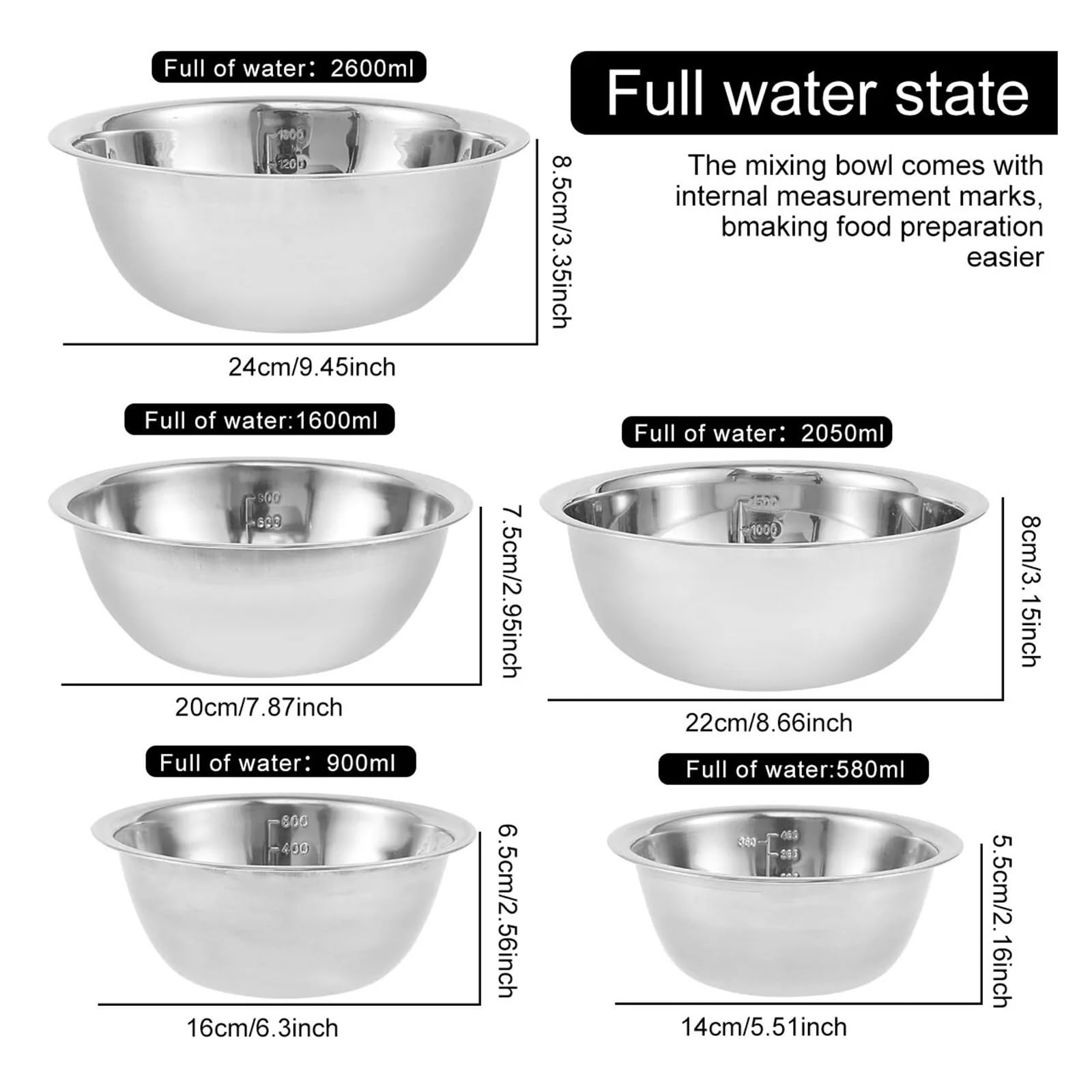Generisch 5-teiliges Edelstahl-Rührschüssel-Set, multifunktionales Suppenbecken, platzsparend, verschachtelter Salat(Style A)