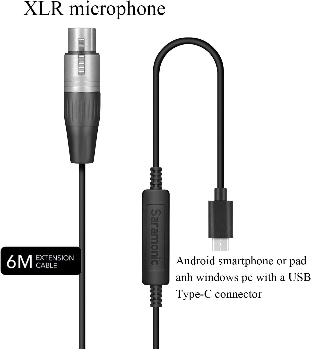19.7 Foot/6M XLR to Type-C Cable, Saramonic UTC-XLR XLR (Female) Microphone Connector to USB Type-C Audio Cable Smartphone Adapter Compatible with Huawei Sumsung Xiaomi Type-C Devices Smartphone : Musical Instruments