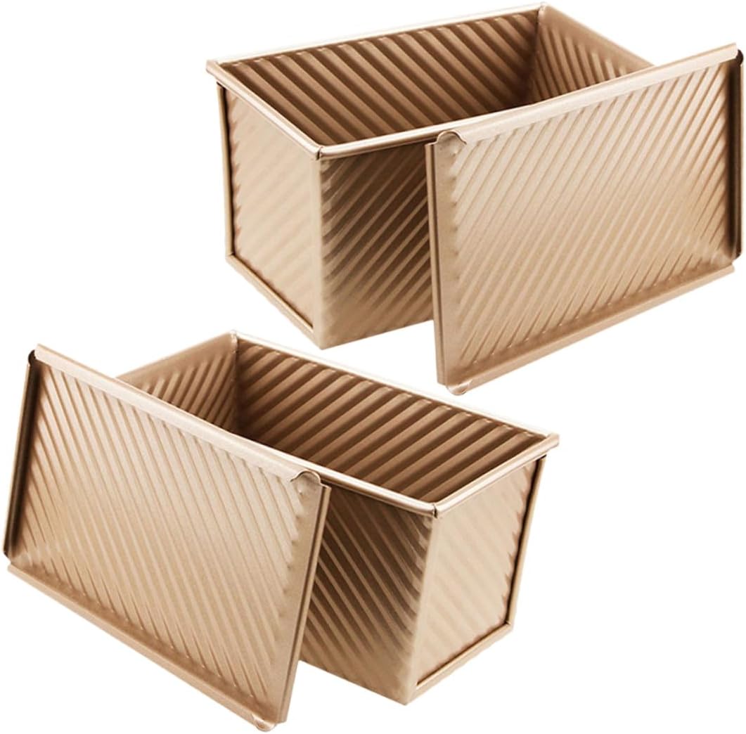 Non-stick Metal Loaf Pan with Lid Sliding Cover Bread Baking Mold Set for Oven Toast Baking, Reusable Household Bakeware for Homemade Bread