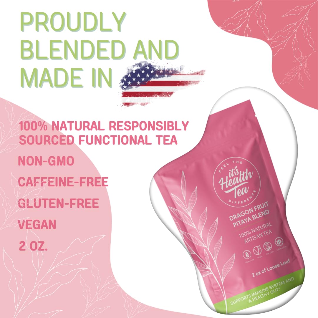 Dragon Fruit Pitaya Tea for Immune & Gut Health Support w/Dragon Fruit, Pineapple, and Much More! Loose Leaf 2oz with 30 Tea bags included!