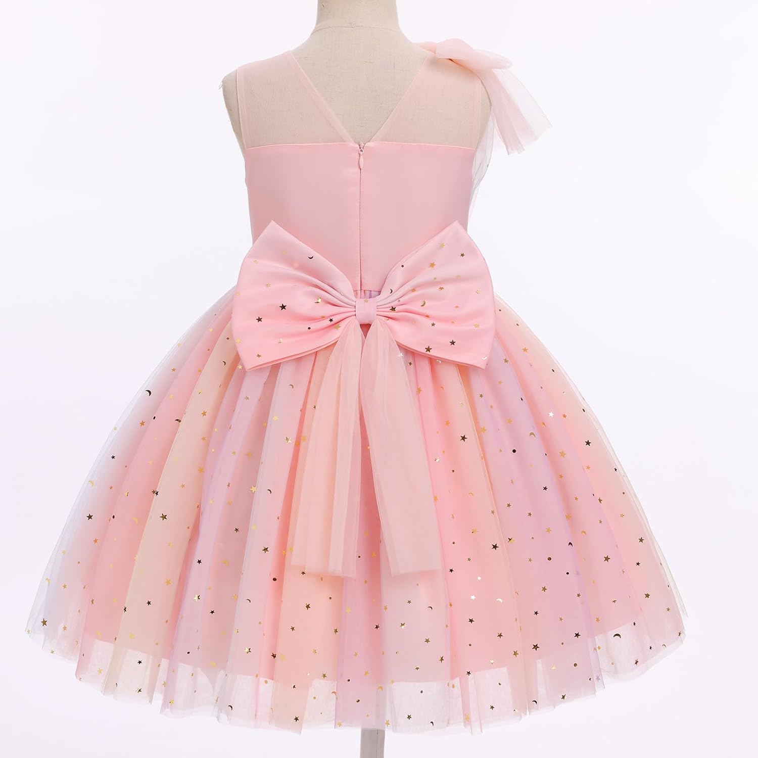 IDOPIP Toddler Flower Girl Dress Sequin Bowknot Pageant Wedding Princess Birthday Party Dresses Tulle Tutu Formal Ball Gown