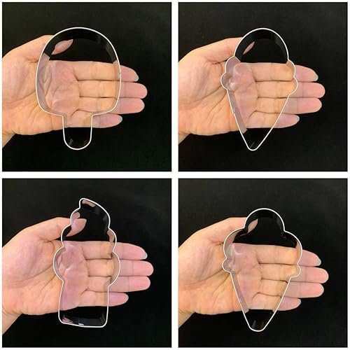 Miniatura 5 de Juego de cortador de galletas de helado, 4 pulgadas, 4 piezas, cono de helado duro y suave, cortadores de galletas de fondant de verano