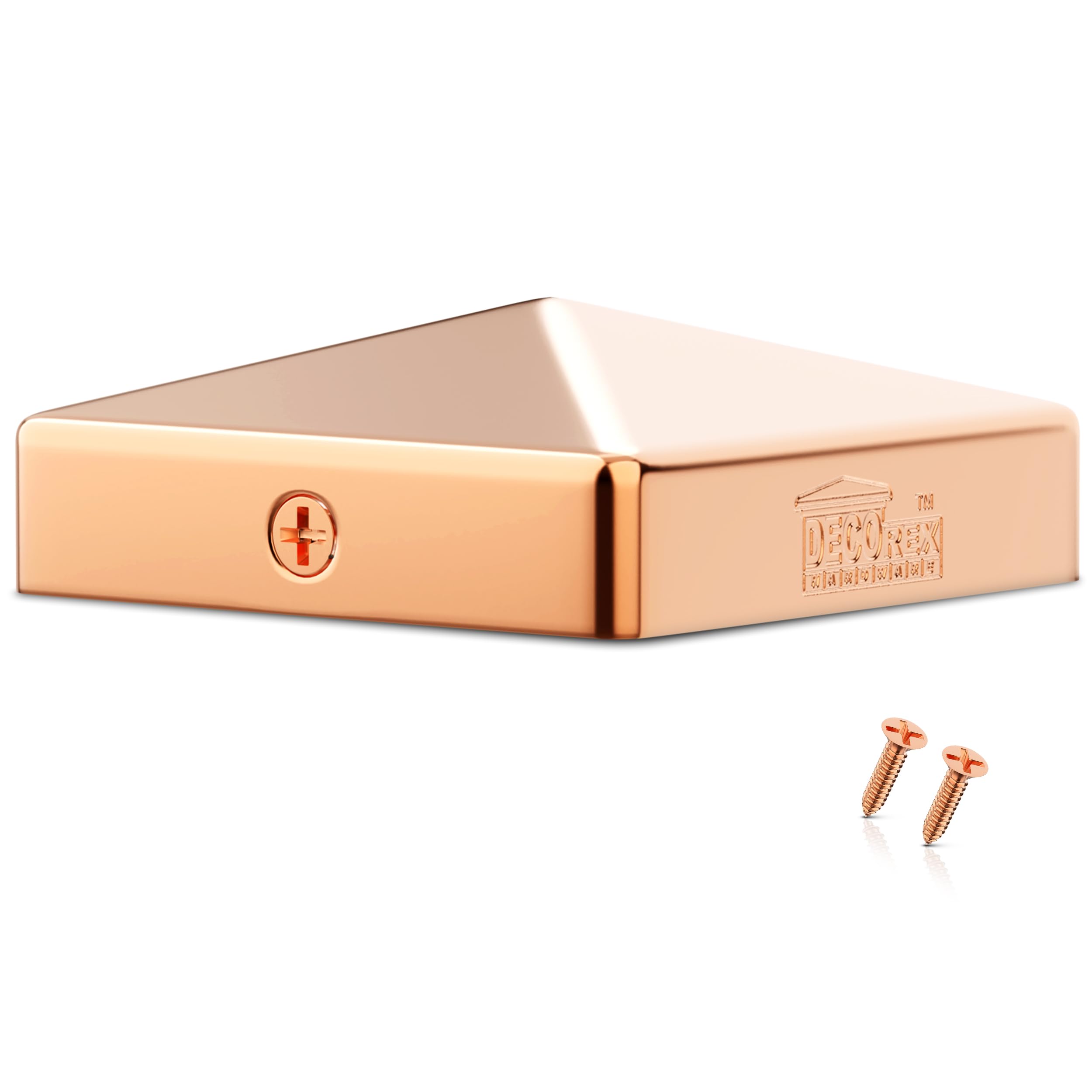 Solid Copper 3.5x3.5 Heavy Duty Post Cap for Actual 3.5" x 3.5" Wood Posts Corrosion-Resistant Fence Post Cap with 2X Matching Copper Plated Screws Weatherproof Protection Post Covers for Porch Deck