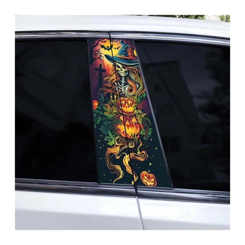 Body Parts 2pcs Car Window Pillar Stickers Halloween Pumpkin Ghost Horror Stickers DIY Vinyl Waterproof Stickers(D)