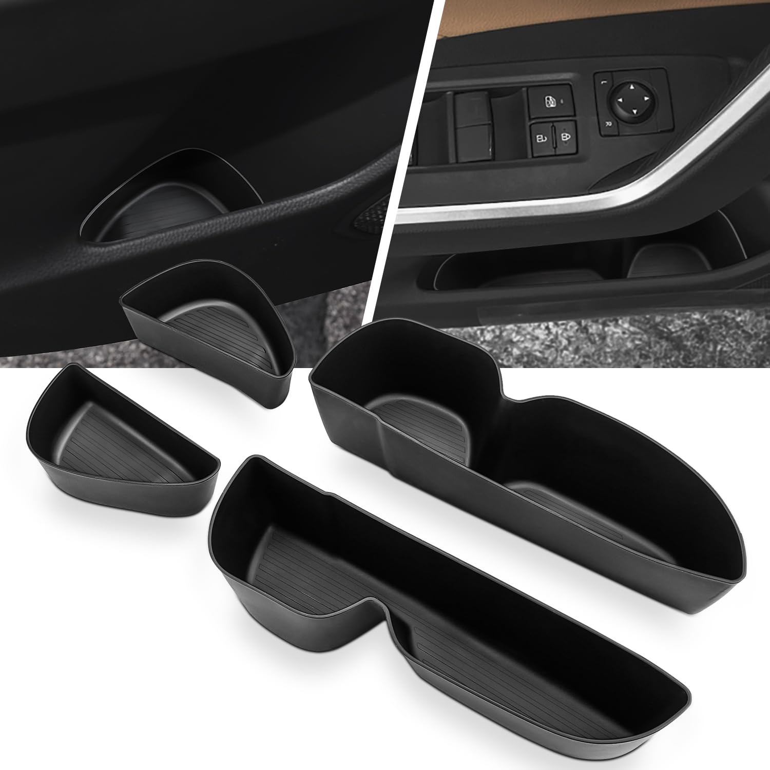 auovo Door Side Storage Tray Compatible with Toyota RAV4 2019-2025 Accessories Door Storage Insert Organizer Box Fit RAV4(TPE, Front+Rear Doors 4 PCS
