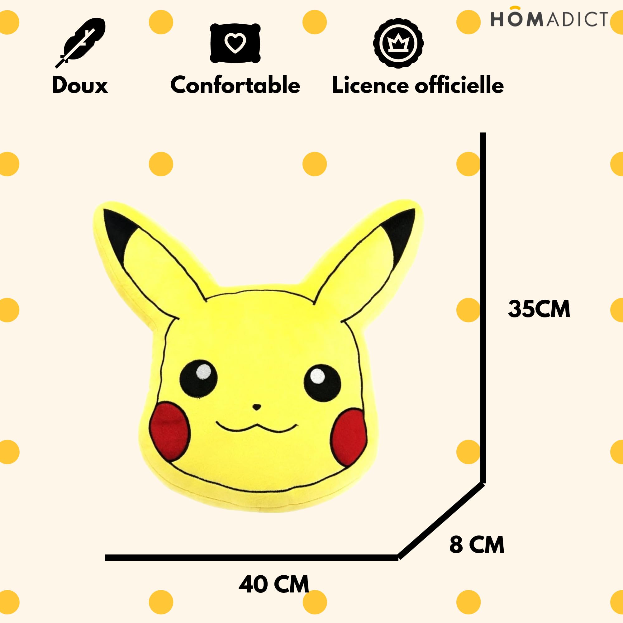 HÔMADICT - Cuscino Pokemon - Pikachu - Accessorio decorativo - Morbido e soffice - 40 x 40 cm - Licenza ufficiale