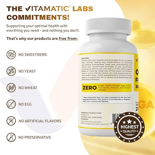 Miniatura 4 de Vitamatic Aceite de pescado Omega 3 de triple fuerza, 3600 mg por porción, 2160 mg de ácidos grasos Omega 3, 1296 mg de EPA + 864 mg de DHA, sabor a