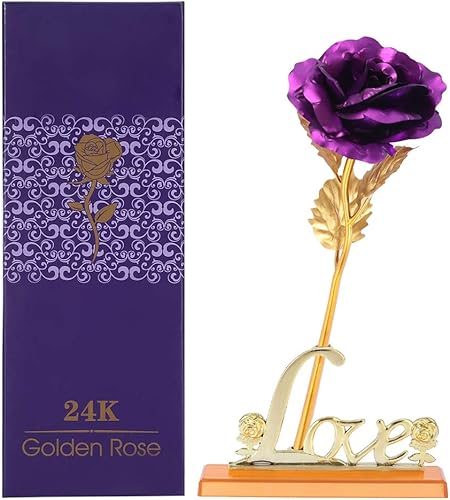 Miniatura 7 de Flor de lámina de oro de 24 quilates con lámina de oro artificial, regalo romántico para decoración de mesa del hogar ()