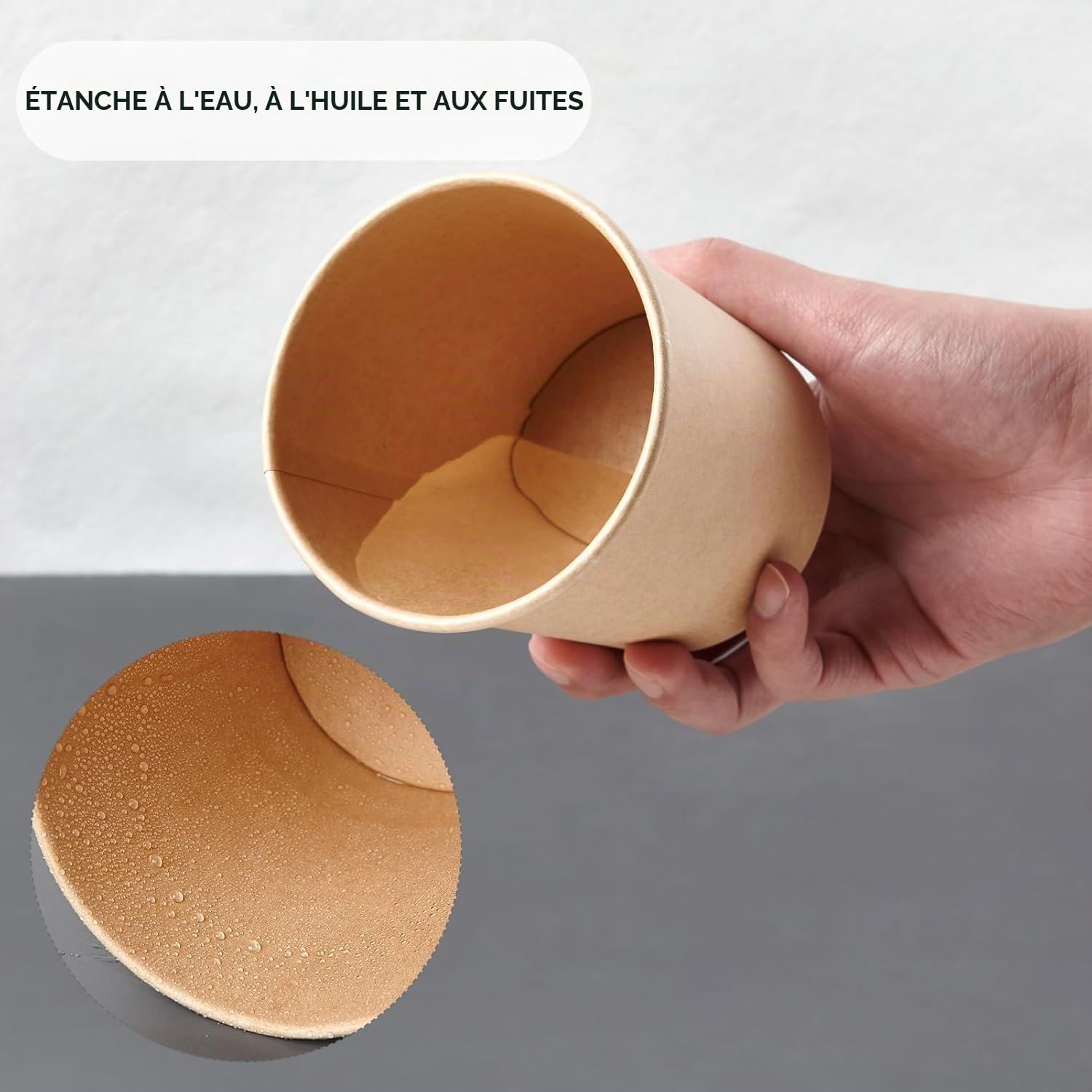 50 Pièces 16 OZ Tasses à Soupe Jetables avec Couvercle, Gobelets à Soupe à Emporter, Tasses à Soupe Carton, Gobelets en Papier à Glace, pour Micro-Ondes et Aliments Surgelés (Couvercle Brun)
