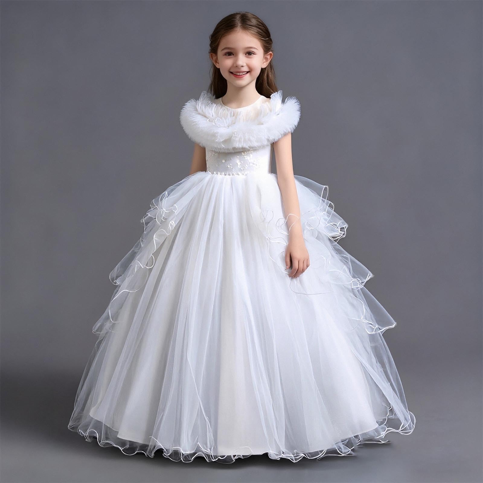 Kinder Kleider Kurzarm Einfarbig Sommerkleid Elegant Festlicheskleid Ärmellos Prinzessin Kleid Kleider für Mädchen Tutu Dress Tüllkleider Mädchenkleid Netz Tüllrock Freizeitkleid 4-14 Jahre