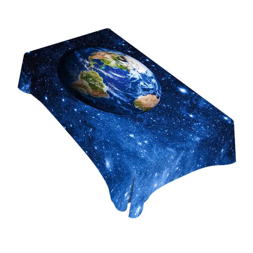 TKS MITLAN Tablecloth Blue Earth Table Cloth Rectangle Table 60 x 84 Inch Universe Planets Stars Galaxy Fantastic Mystery Kitchen Decorations for Home Dinner Party